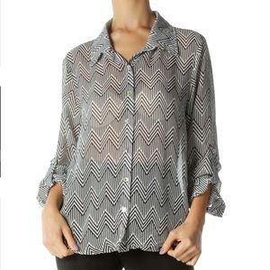 About A Girl Black White Geometric Print Blouse